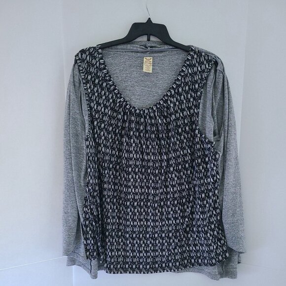 FADDED GLORY HEATHER GREY COMBO CARDIGAN MOCK LAYERED BLOUSE PLUS SZ 3X(22W-24W) - Picture 2 of 7